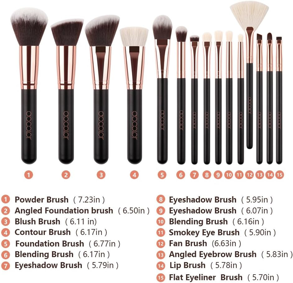 Makeup Brushes 15Pcs Professional Makeup Brush Set with Travel Bag Powder Foundation Concealers Eyeshadow Eyeliner Blending Lip Brush Tools Rose Gold Gift Choice