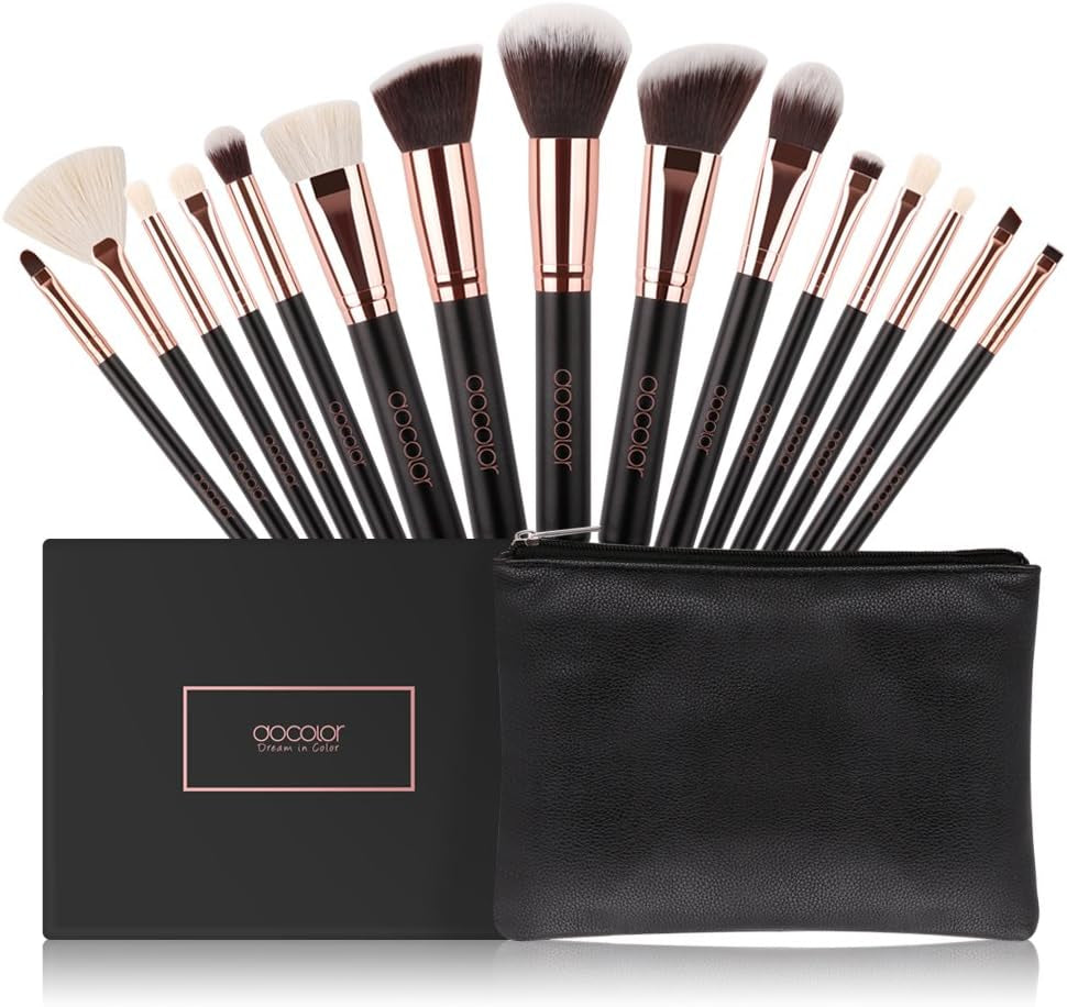 Makeup Brushes 15Pcs Professional Makeup Brush Set with Travel Bag Powder Foundation Concealers Eyeshadow Eyeliner Blending Lip Brush Tools Rose Gold Gift Choice