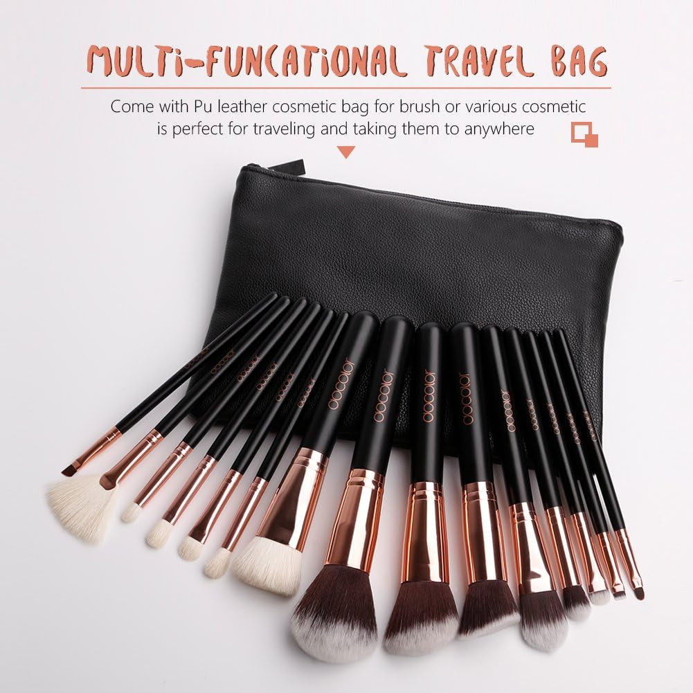 Makeup Brushes 15Pcs Professional Makeup Brush Set with Travel Bag Powder Foundation Concealers Eyeshadow Eyeliner Blending Lip Brush Tools Rose Gold Gift Choice
