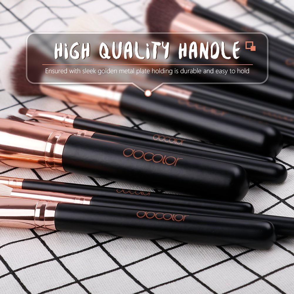 Makeup Brushes 15Pcs Professional Makeup Brush Set with Travel Bag Powder Foundation Concealers Eyeshadow Eyeliner Blending Lip Brush Tools Rose Gold Gift Choice